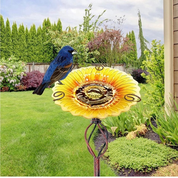 SANKUU Bird Bath, 32 Inch Height Glass BirdBath Birdfeeder with Metal Stand new - Picture 1 of 10